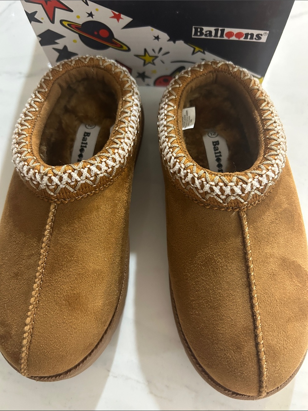 Kids Tan Cozy Slip-On Slippers with Faux Fur by